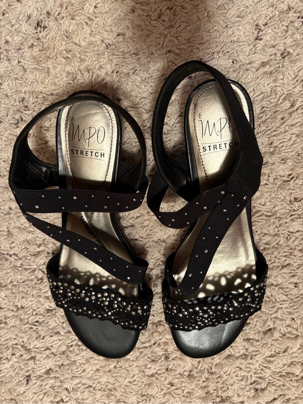 Impo Black Strappy Rhinestone Embellished Heels